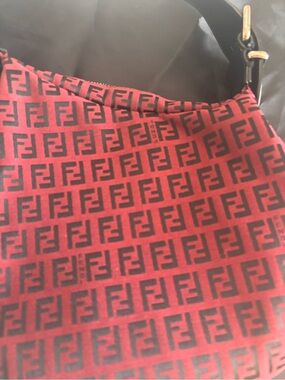 Fendi Red Zucca Monogram Shoulder Bag with Black Strap